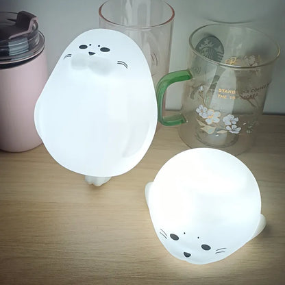 Cute Seal Silicone Small LED Night Light Bedside Living Room Bedroom Eye Protection Night Light Children's Day Gift Usb Light