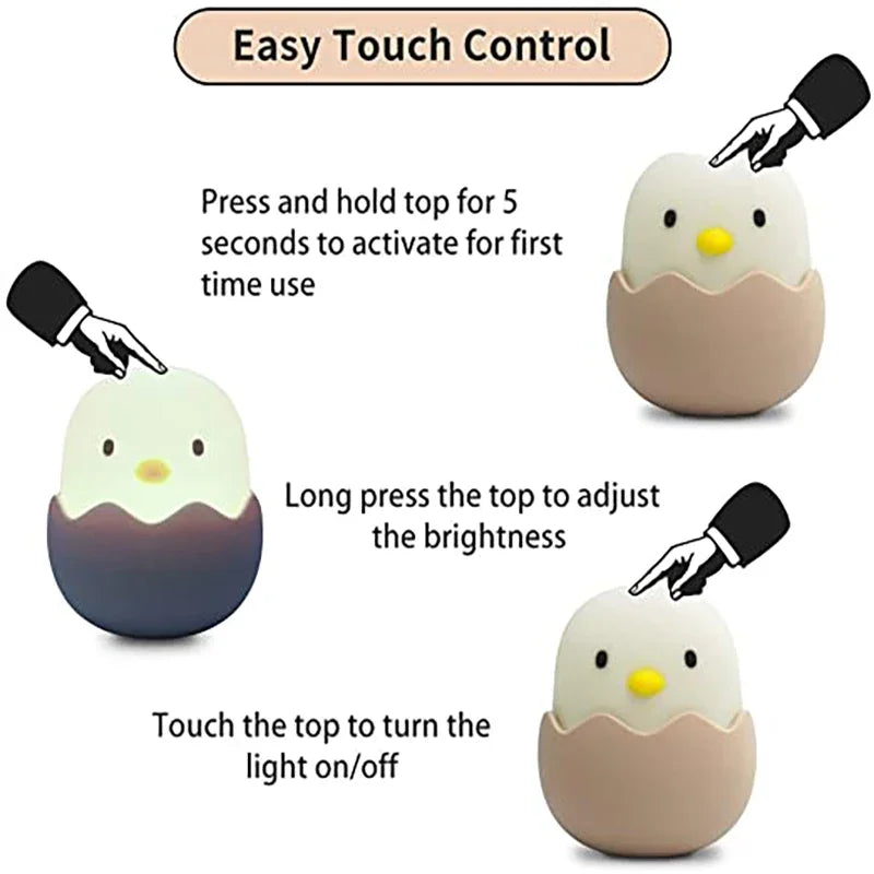 Led enfants tactile veilleuse en Silicone souple USB Rechargeable chambre décor cadeau Animal coquille d'oeuf poussin lampe de chevet bébé lumière