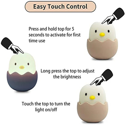 Led Children Touch Night Light Soft Silicone USB Rechargeable Bedroom Decor Gift Animal Egg Shell Chick Bedside Lamp Baby Light