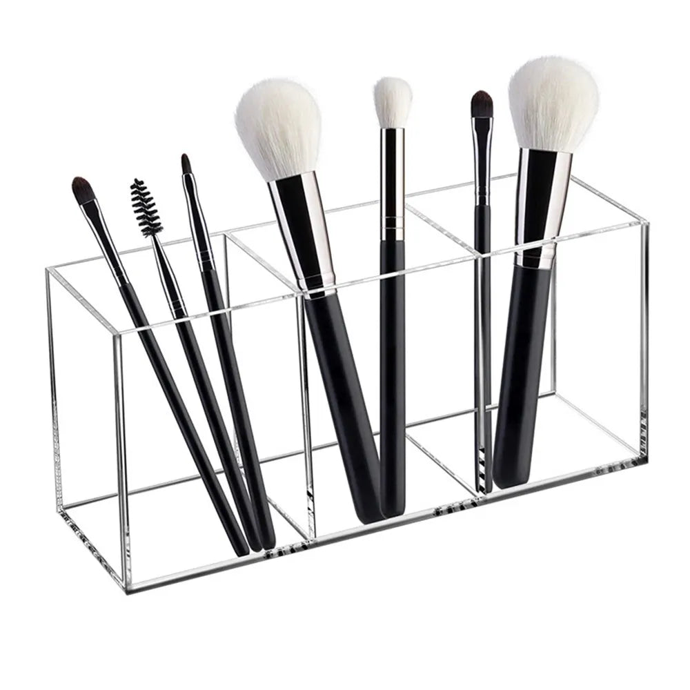 3 Holes Transparent Cosmetic Makeup Acrylic Makeup Brush Tool Storage Box Case Make-up Brush Holder Table Organizer Makeup Tool