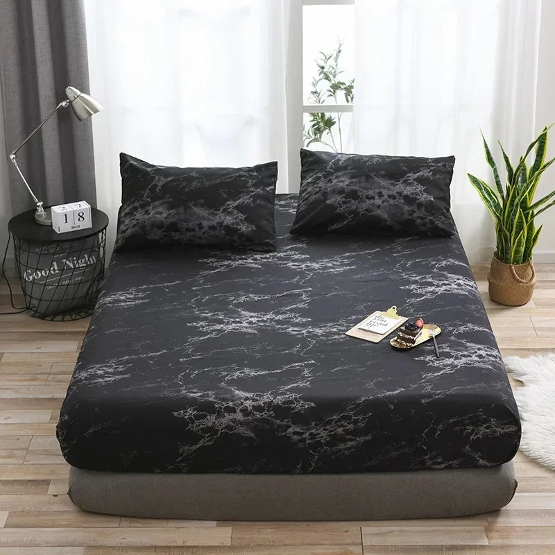 Black Marbling Linens Sheet Sets Queen Size Double Bed Cover Clothes Bedroom Full Size Single Bedspread on The Bed Sheets Set