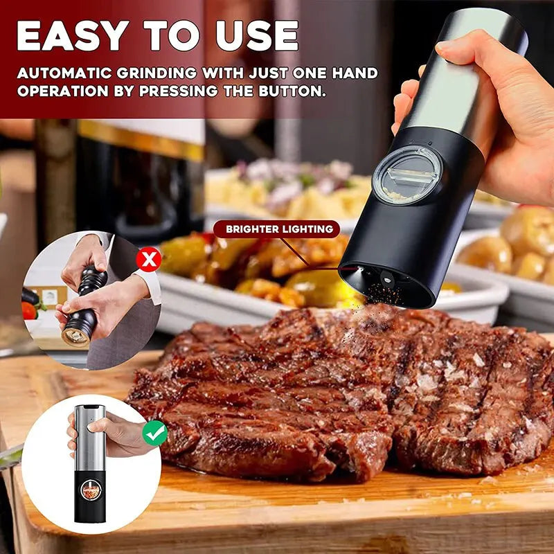 Ensemble de moulin à sel électrique, moulin à poivre électrique Rechargeable par USB avec lumière LED, outils de cuisine à grosseur réglable