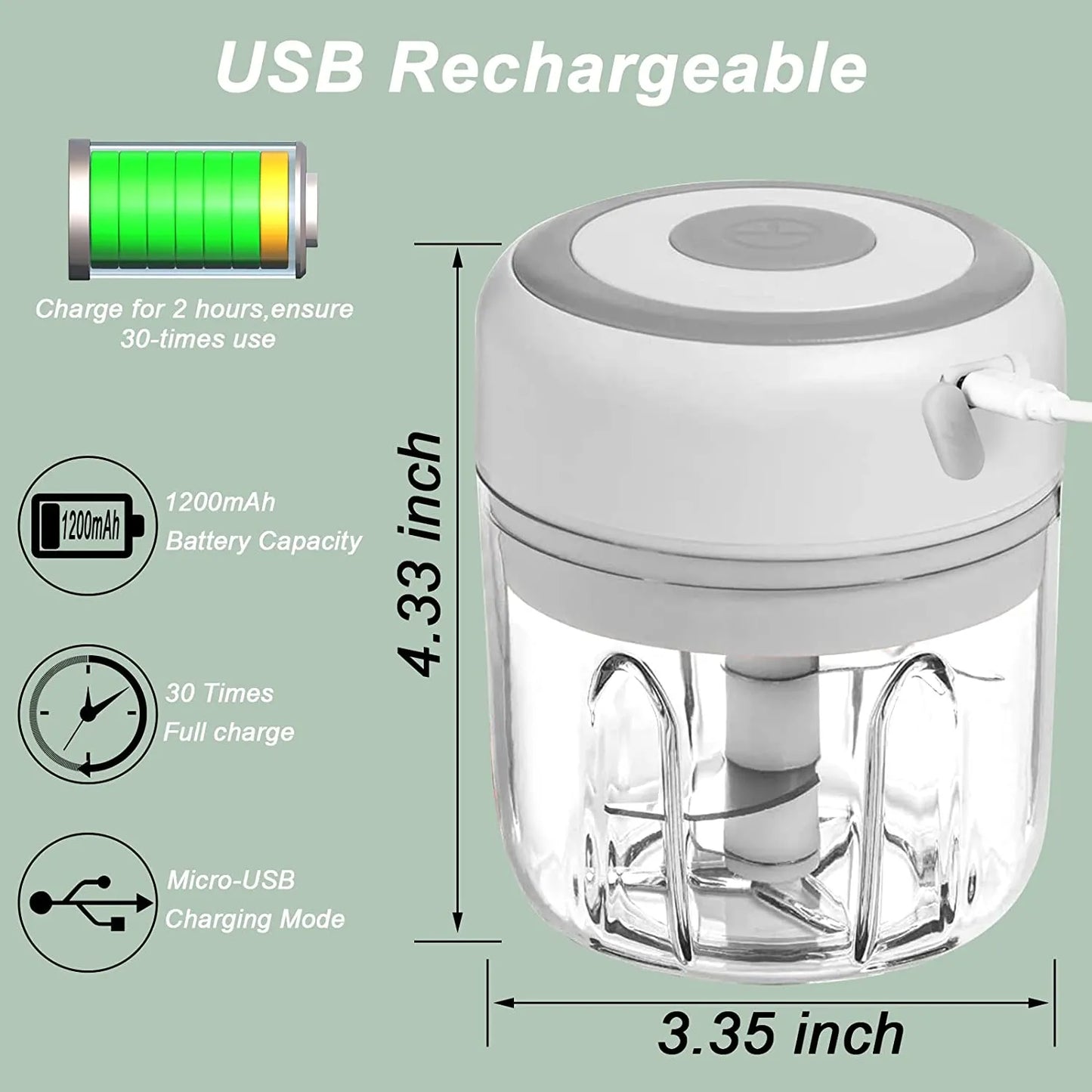 Mini picadora eléctrica de ajo, picadora de carne USB, máquina trituradora de ajo, triturador de verduras de jengibre triturado resistente y duradero, utensilios de cocina