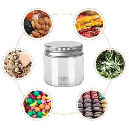 Pots de stockage avec couvercles, 20 pièces, 30/50/60/80/120/150ml, rond en aluminium, bocaux vides en plastique pour cosmétiques, bouteille de voyage pour aliments