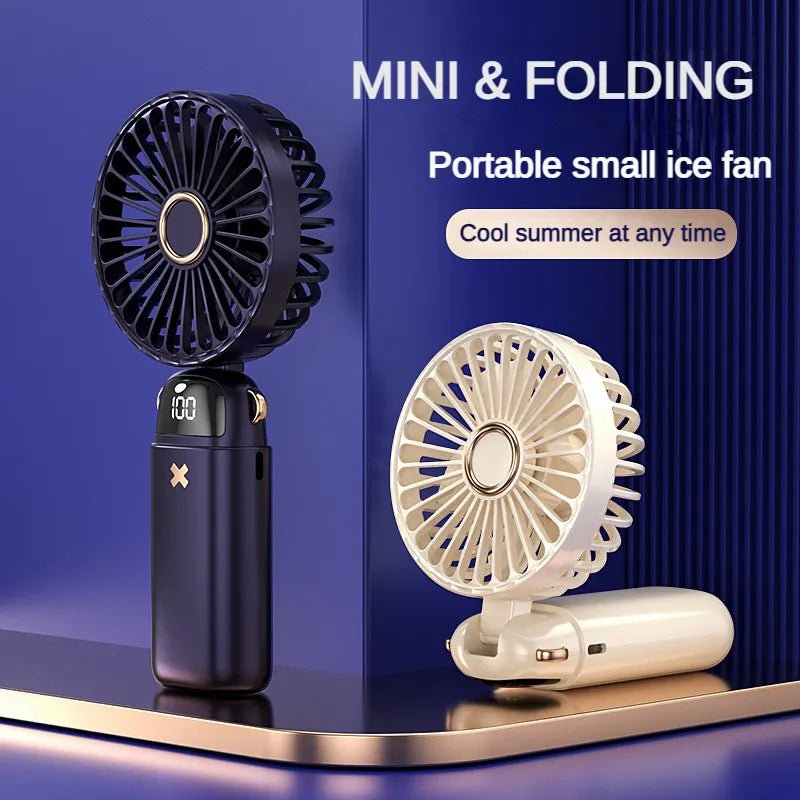 Mini ventilador de mano de 3000mAh, ventiladores portátiles plegables para colgar en el cuello, ventilador recargable USB de 5 velocidades con soporte para teléfono y pantalla de visualización