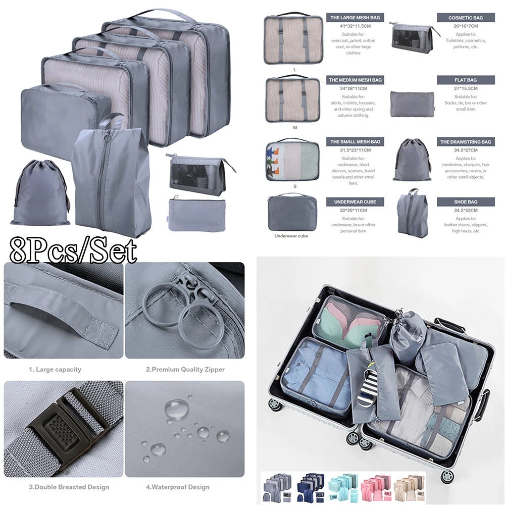 8/7/6 pieces Set Travel Organizer Storage Bags Suitcase Packing Set Storage Cases Portable Luggage Organizer Clothe Shoe Pouch