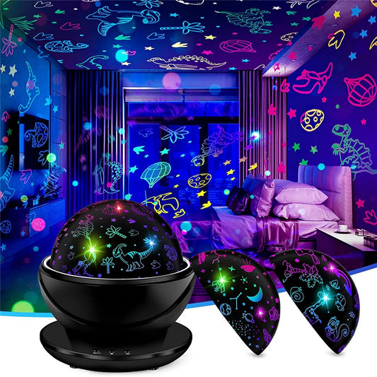 Proyector de luz nocturna de unicornio 3 en 1, lámpara de proyector giratoria de 360 ​​°, regalo de unicornio/dinosaurio para decoración de dormitorio de niños y niñas, luz nocturna