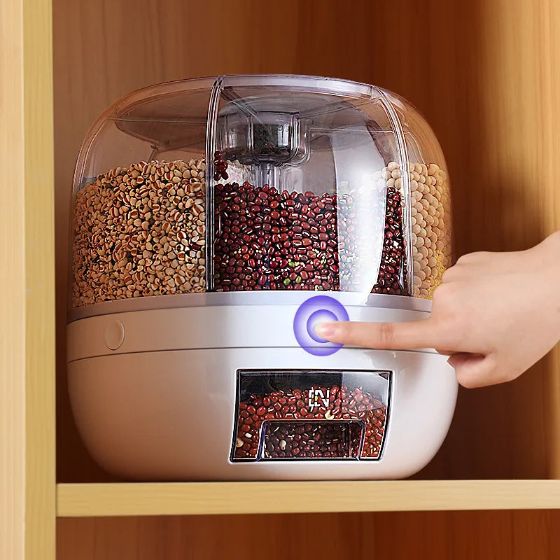 Dispensador de arroz giratorio de 360 ​​grados, cubo sellado para cereales secos, dispensador a prueba de humedad, caja de almacenamiento de contenedores de alimentos para cocina