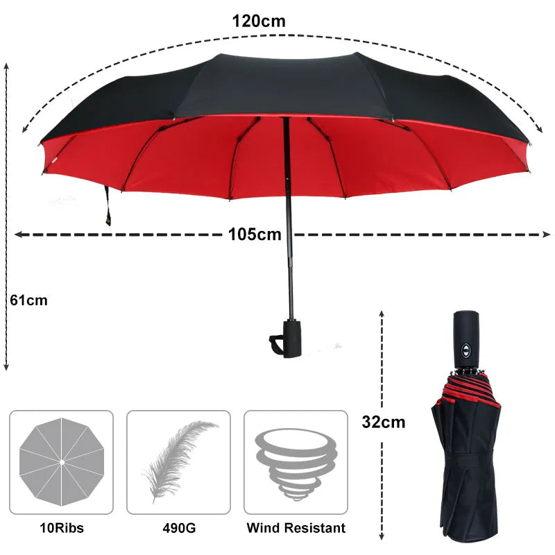 Parapluie Double couche résistant au vent, entièrement automatique, pour hommes et femmes, résistant à la pluie, 10K, de luxe, Business, grand Parasol