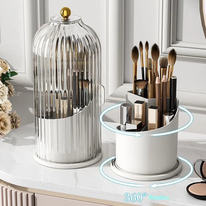 Soporte giratorio de 360 ​​° para brochas de maquillaje con tapa, organizador de cosméticos de lujo, ceja de lápiz labial, soporte para lápiz, caja de almacenamiento para sombra de ojos