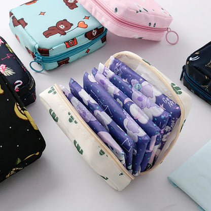 Women Sanitary Napkin Tampon Storage Bag Cute Sanitary Pad Pouches Portable Makeup Lipstick Key Earphone Data Cables Organizer