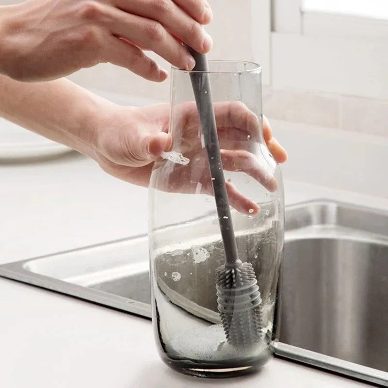 Cepillo de silicona para taza, cepillo de limpieza de botellas de leche, limpiador de botellas de agua con mango largo, cepillo de limpieza de vasos de vidrio, Herramientas de limpieza de cocina