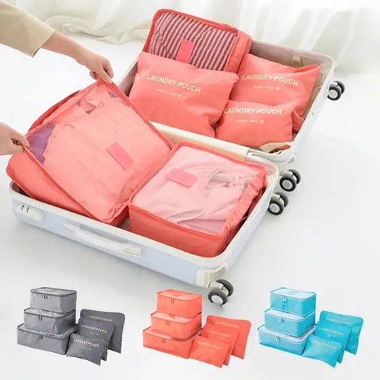 6 Pcs/Set Pink/Blue/Grey Travel Storage Bag Large Capacity Waterproof Luggage Clothing Underwear Storage Bag Bag With Zipper