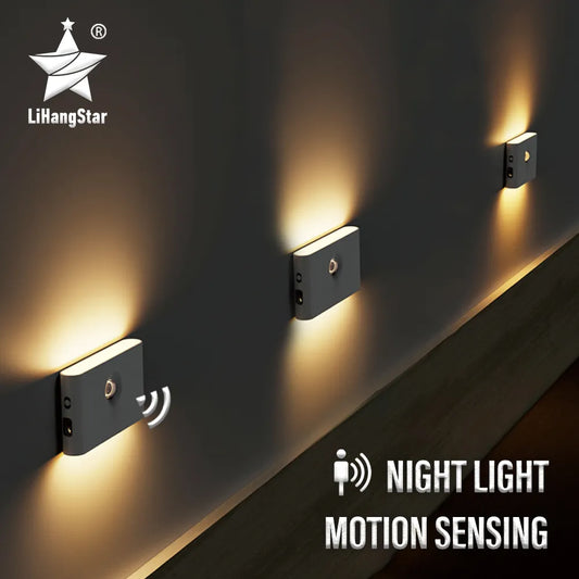 Luz LED nocturna de inducción, carga USB inalámbrica, luz de pared con detección de movimiento humano, dormitorio, pasillo, gabinete, luz nocturna para baño