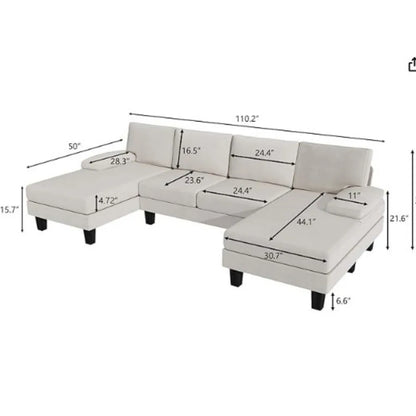 Convertible Sectional Sofa Couch,Modern Chenille Fabric U-Shaped,4-Seat with Long Chaise for Living Room Sofas,White Couch Sofas