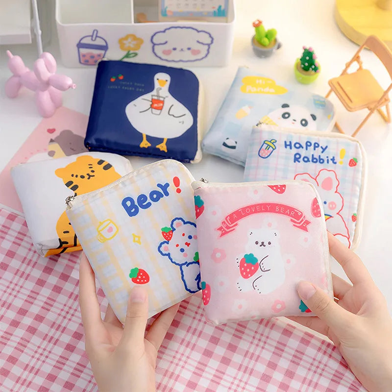 Women Sanitary Napkin Tampon Storage Bag Cute Sanitary Pad Pouches Portable Makeup Lipstick Key Earphone Data Cables Organizer