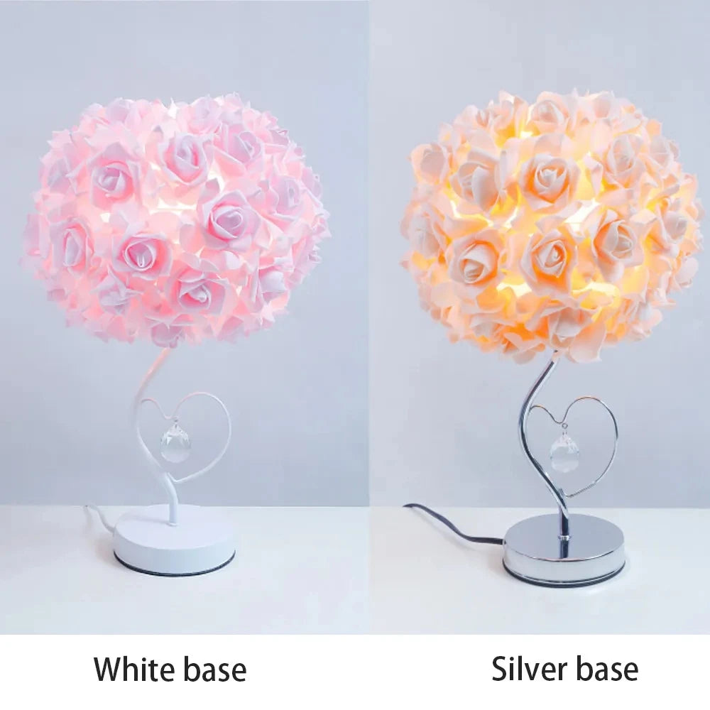 2023 New Rose Table Lamp Pastoral Style Heart Crystal  Bedside Lamps For Bedroom Room Decor Girls Gifts Decorative Nightlight