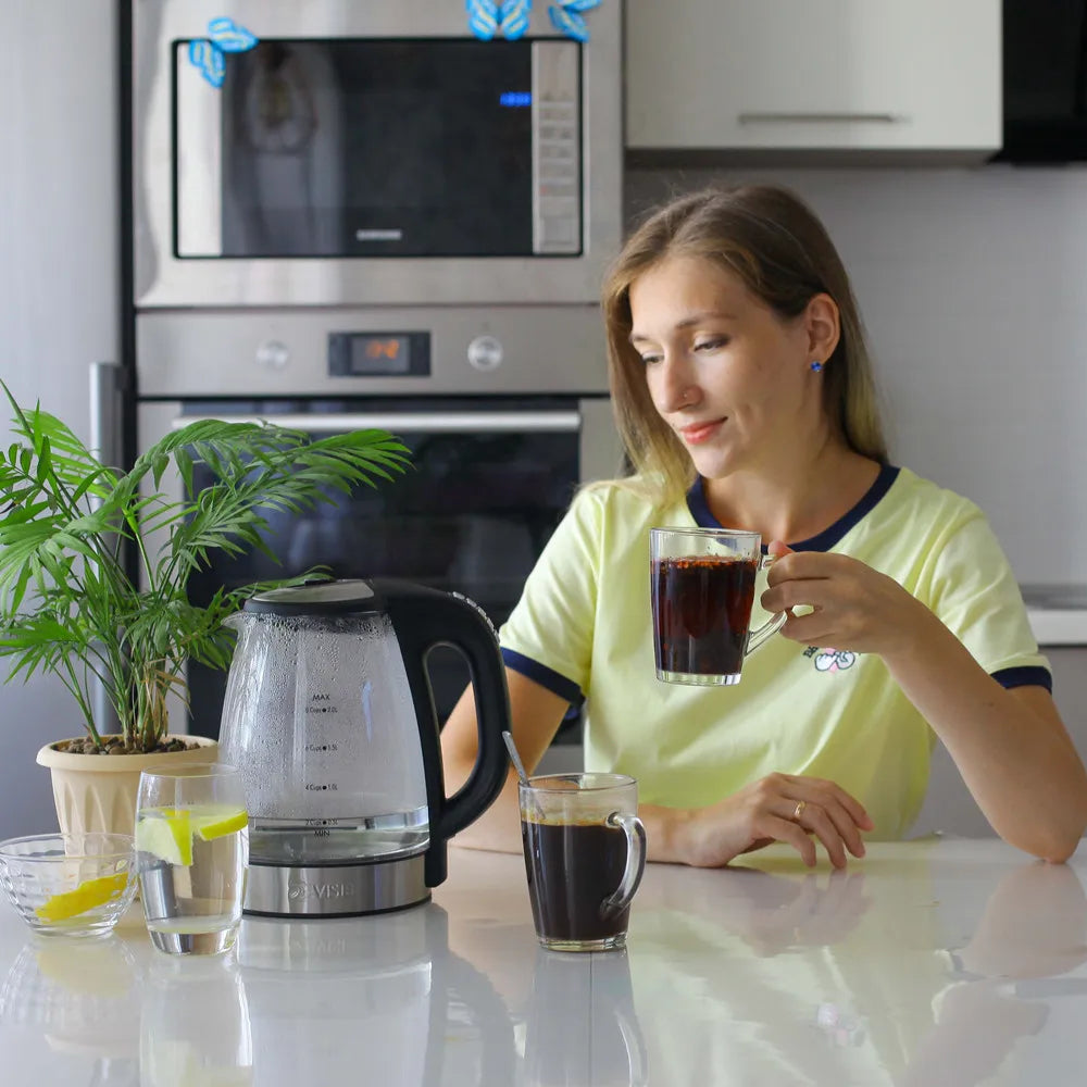 DEVISIB Bouilloire Électrique Contrôle De La Température 4 Heures Garder Au Chaud 2L Verre Thé Café Chaudière À Eau Chaude De Qualité Alimentaire 304 Acier Inoxydable