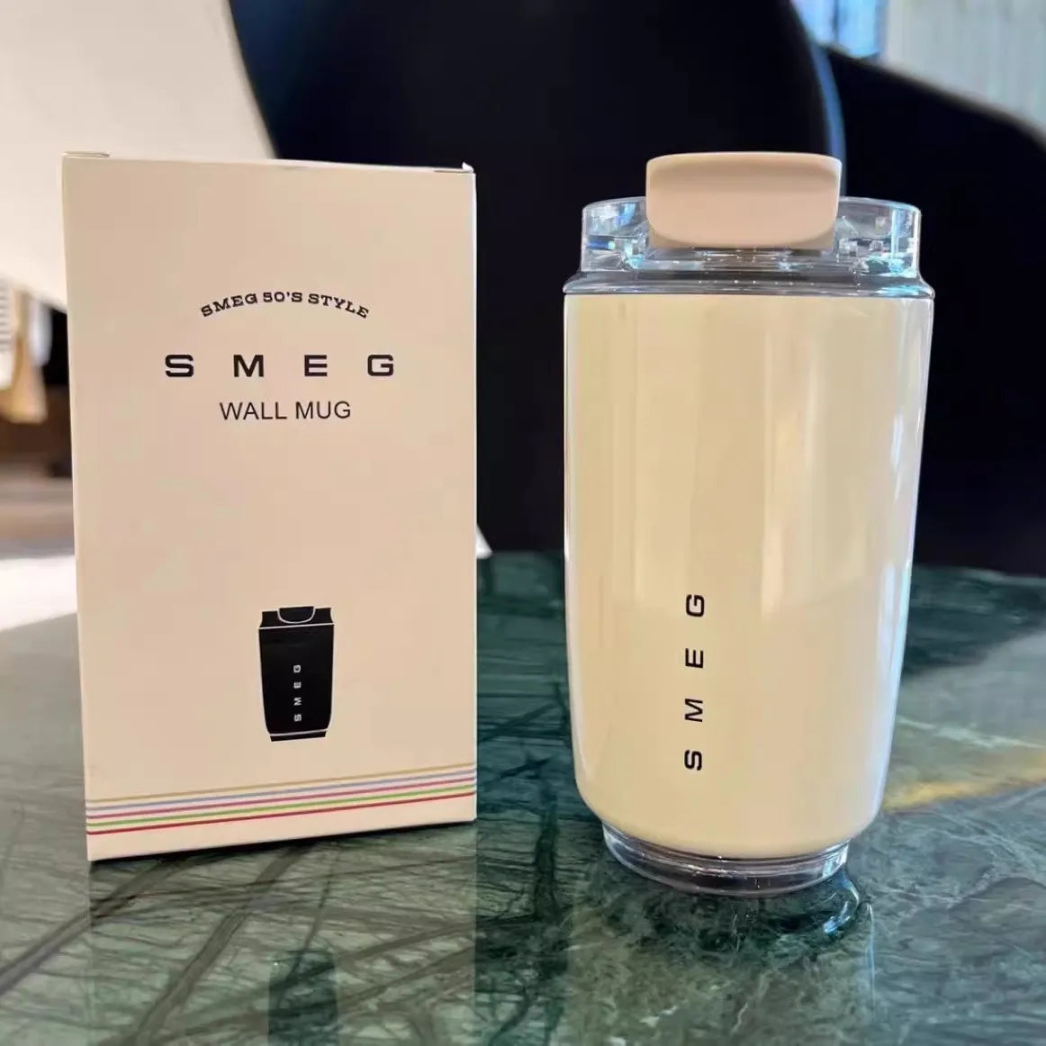 Original SMEG 320ML taza de bebida blanca leche taza de beber portátil de viaje termo de café a prueba de fugas al vacío de acero inoxidable