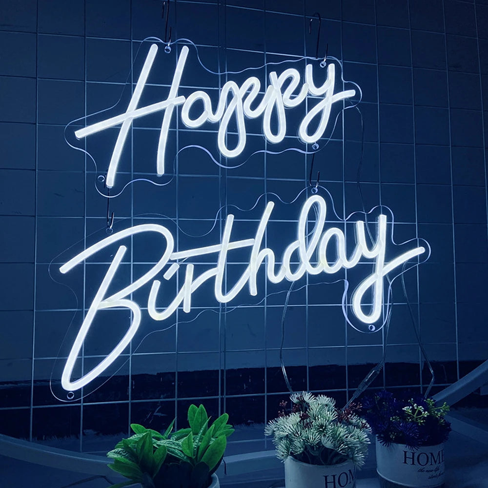 Happy Birthday Neon Sign Acrylic Light Sign for Birthday Party Decoration USB Powered Kids Gift with Switch(Warm White)