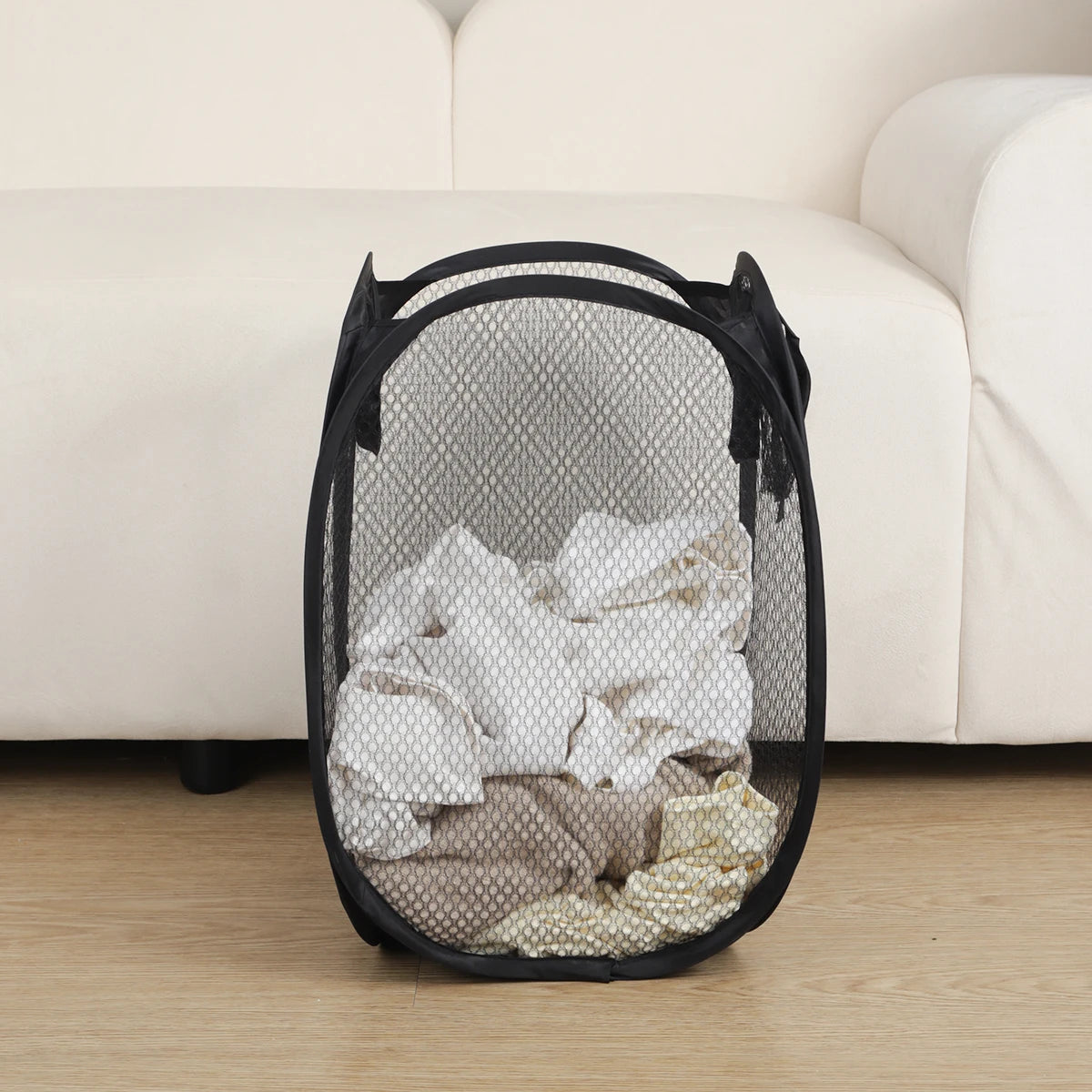 Panier à linge pliant, organisateur pour vêtements sales, sac de rangement en maille pour vêtements de salle de bain, panier mural suspendu, seau à cadre