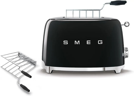 SMEG Tostadora de 2 rebanadas con rejillas para sándwiches, color negro