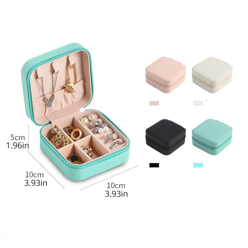 Mini caja de almacenamiento de joyería portátil para mujer, estuche de almacenamiento de collares y pendientes de viaje para el hogar, organizador de anillos, estuche de exposición de cuero PU