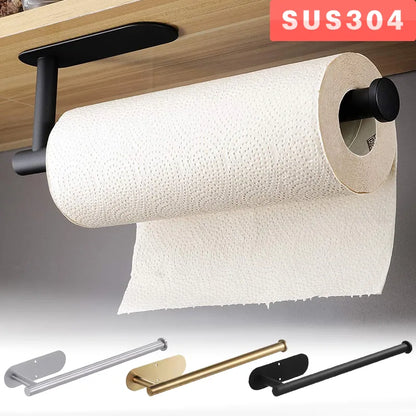 Porte-serviettes en papier adhésif en acier inoxydable, porte-rouleau de papier toilette, sans perforateur, cuisine, salle de bains, toilettes, support de rangement allongé