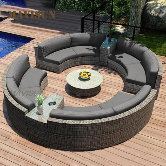 Leisure Hotel Reception Sofa Set New Round Stitching Sofa Combination With Cushions Outdoor Rattan Furniture