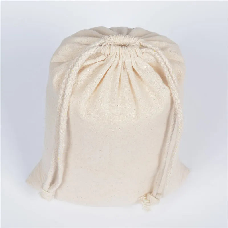 Sacs de rangement en coton naturel 5/10g, 130 pièces/lot, pour la cuisine domestique, emballage en tissu pour cadeau de noël, pochettes à cordon uni, 15x2 0/20x30cm