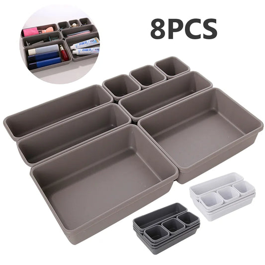 8 unids/set cajón ajustable caja organizadora bandejas maquillaje cosméticos artículos divisor titular cocina baño armario joyero