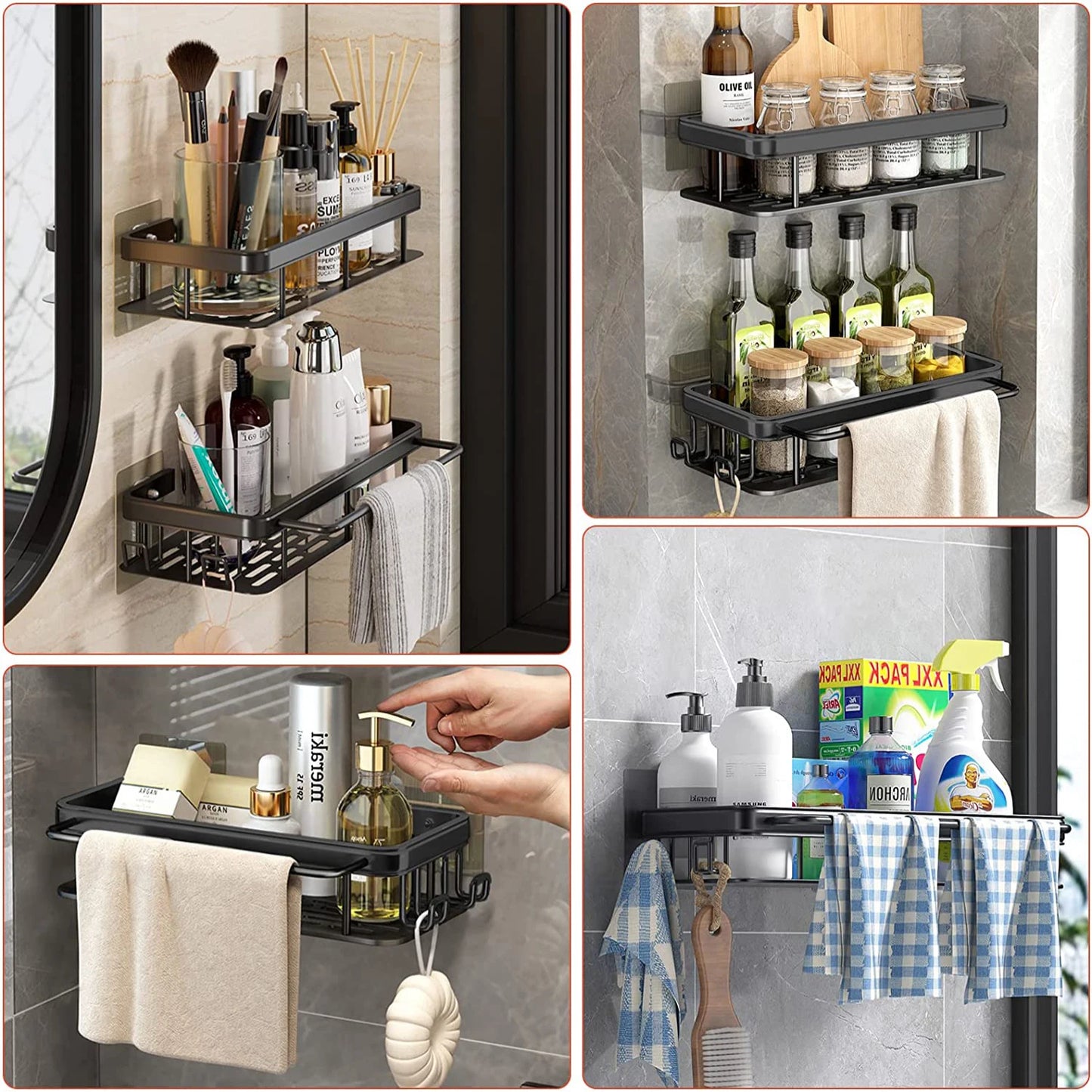 Estante de baño, organizador de almacenamiento de cocina, estante para champú de aleación de aluminio, estante de ducha, accesorios de baño, estante sin taladro