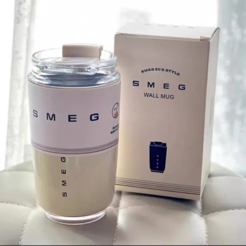 SMEG-taza para bebidas blanca como leche, 240ML, taza para beber portátil de viaje, termo de café al vacío de acero inoxidable a prueba de fugas