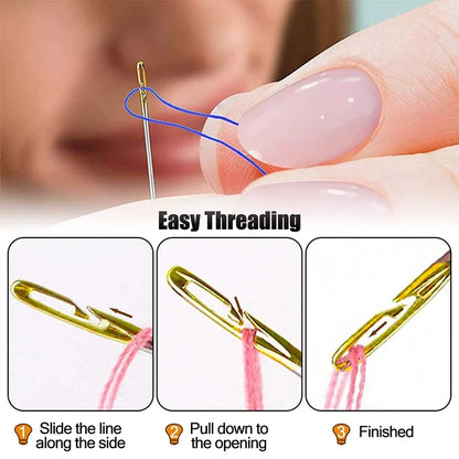 12Pcs Side Hole Blind Sewing Needles Stainless Steel Elderly Self Threading Needles 3 Sizes Stitching Pin DIY Hand Sewing Needle