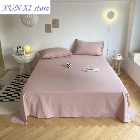 Nouveaux draps de lit en coton doux et confortable, drap plat de couleur unie, drap plat simple de couleur unie pour ensembles de draps pour adultes