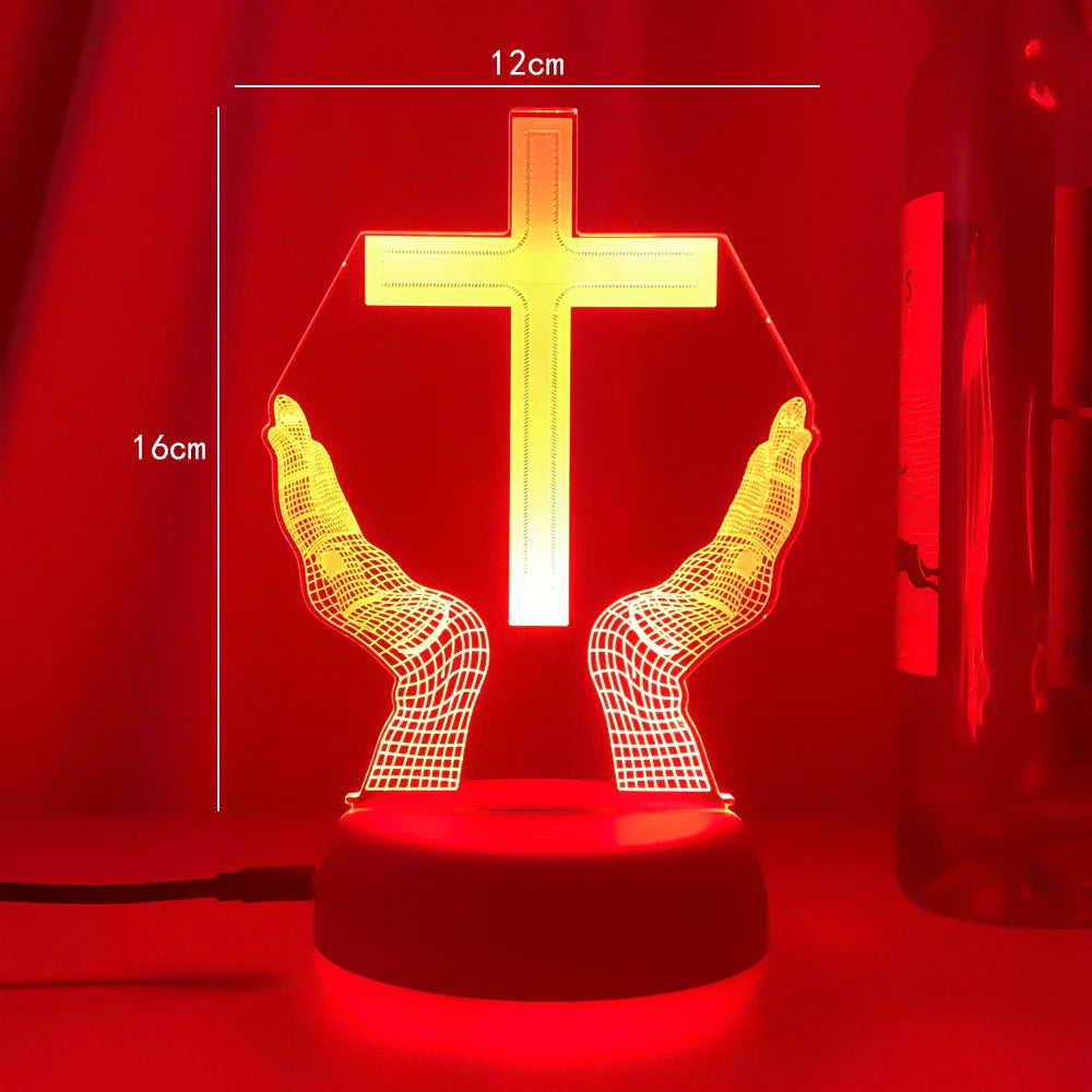 New Jesus Cross 3D LED Night Light for Friends Xmas Easter Room Decor Gifts Crucifix Optical Illusion Desk Table Lamp Nightlight