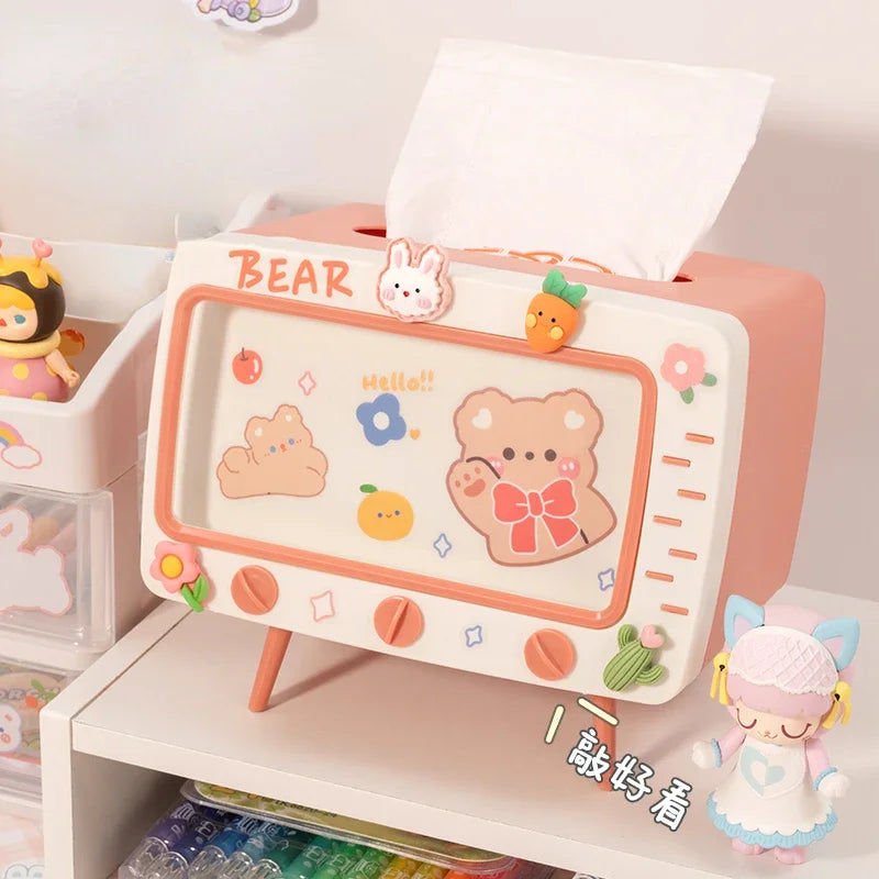 Lindo soporte para caja de pañuelos multifunción cuadrado para el hogar Kawaii decoración de escritorio Tv caja de pañuelos rosa soporte para teléfono organizador de almacenamiento