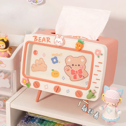 Support de boîte à mouchoirs multifonction, mignon, carré pour la maison, Kawaii, décor de bureau, boîte à mouchoirs Tv, étui rose, support de téléphone, organisateur de rangement