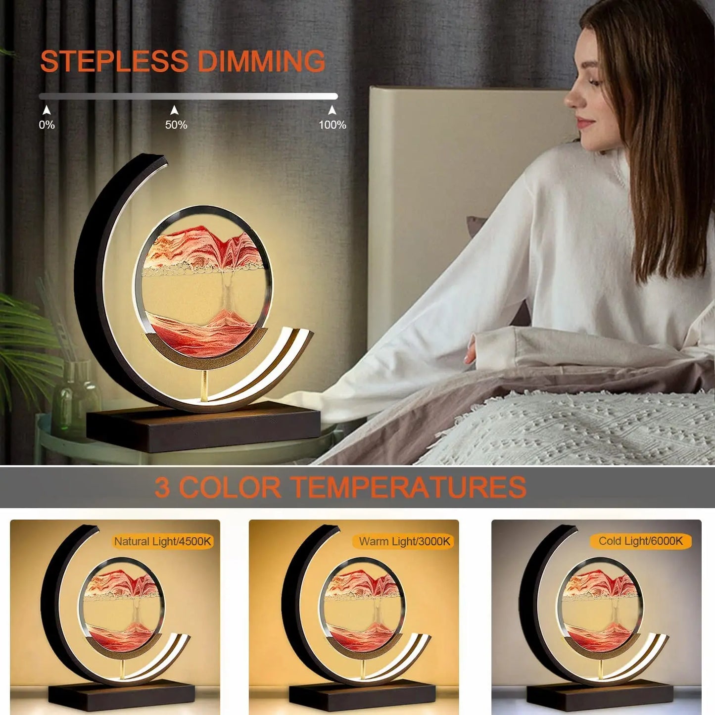 Lampe LED 3D créative pour peinture sur sable, avec télécommande, sablier rotatif à 360 °, lampe de Table, chambre à coucher, décoration de la maison