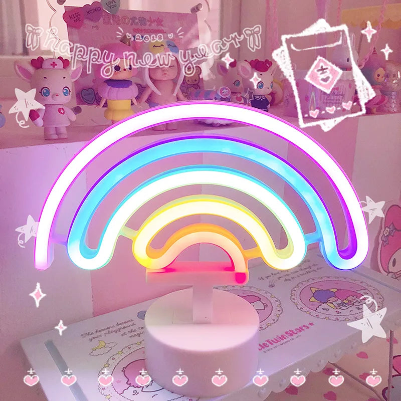 Rainbow Unicorn Neon Led Night Lamp Girls Bedroom Warm Night Light Room Decoration 3d Acrylic Table Desk Lamp Gifts