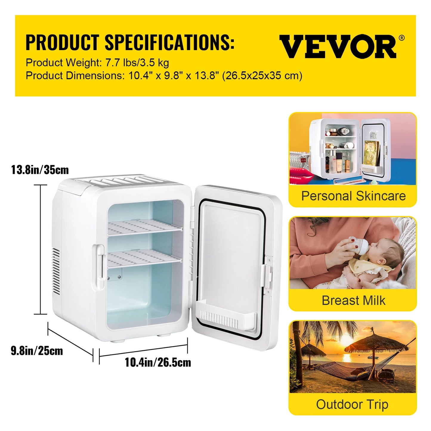 VEVOR-Mini refrigerador para coche, refrigerador portátil de 10L, congelador, refrigerador y calentador, almacenamiento de alimentos, cosméticos, cuidado de la piel, bebidas para uso doméstico y en coche