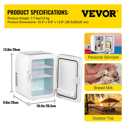 VEVOR 10L Mini Fridge Car Refrigerator Portable Freezer Cooler and Warmer Storing Skincare Cosmetic Food Drink for Home Car Use