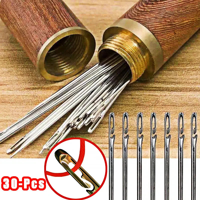 30pcs Blind Sewing Needle Elderly Stainless Steel Quick Automatic Self-Threading Needle Stitching Pins DIY Punch Needle Threader