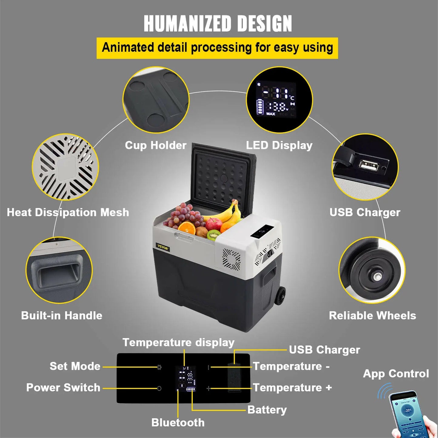 VEVOR 30L 40L 50L Mini refrigerador para coche pequeño refrigerador congelador compresor portátil refrigerador 12V/24V 220V para conducir Camping Picnic