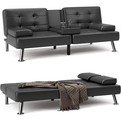 Shahoo Canapé-lit futon pliable convertible pour salon, causeuse rembourrée en simili cuir