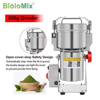 BioloMix 800g 700g granos especias hebales cereales café alimentos secos molinillo máquina trituradora harina polvo trituradora