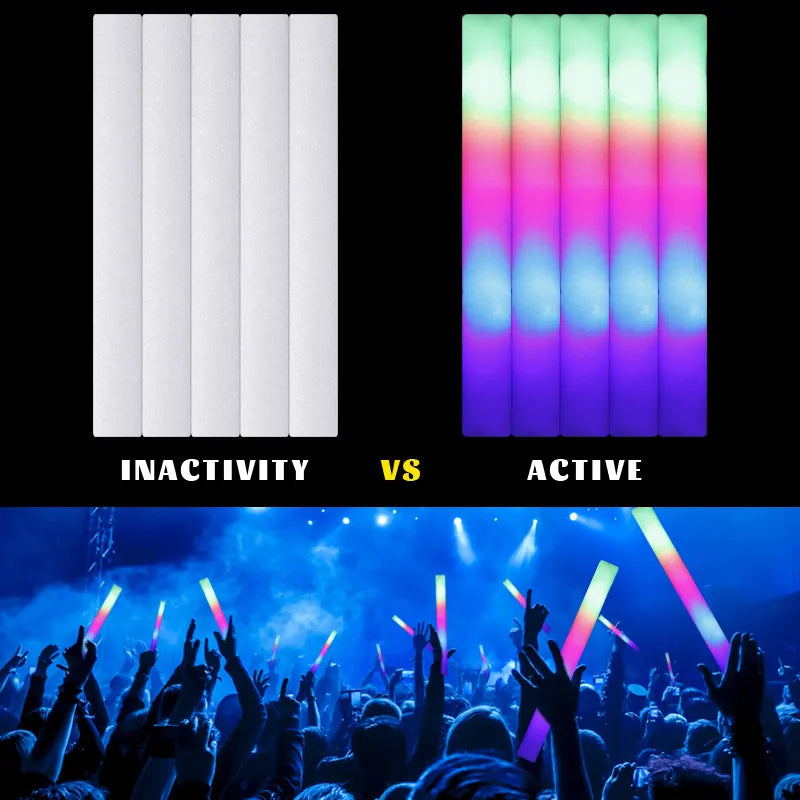 12/15/30/60 Pièces LED Bâtons Lumineux En Vrac Coloré RVB Lueur Mousse Bâton Cheer Tube Lumière Sombre pour Noël Anniversaire Fournitures De Fête De Mariage