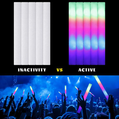 12/15/30/60Pcs LED Glow Sticks Bulk Colorful RGB Glow Foam Stick Cheer Tube Dark Light for Xmas Birthday Wedding Party Supplies