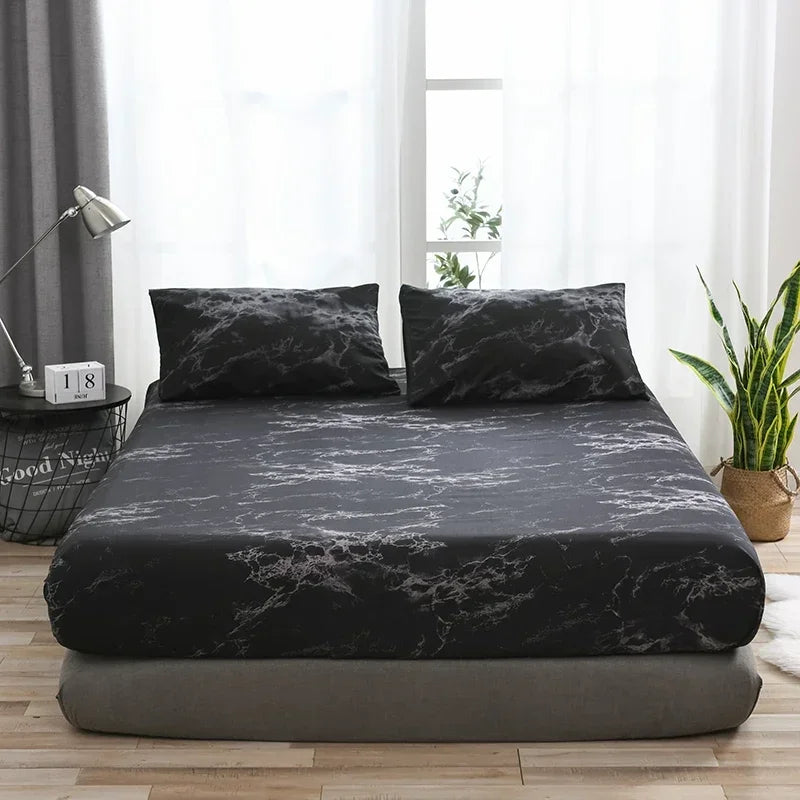 Juego de sábanas de lino de mármol negro, funda de cama doble tamaño Queen, ropa para dormitorio, colcha individual de tamaño completo en el juego de sábanas