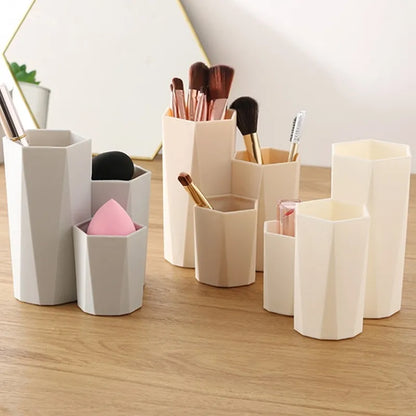 Polish Nail Brush Box 3 Lattices Organizer Storage Tools Desk Case Jewelry Cosmetics Office Table Rack Holder Make up Pen